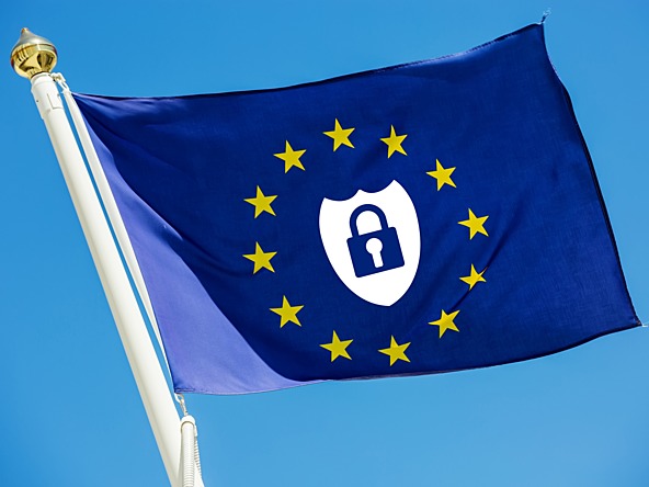 EU flag with added data protection symbol